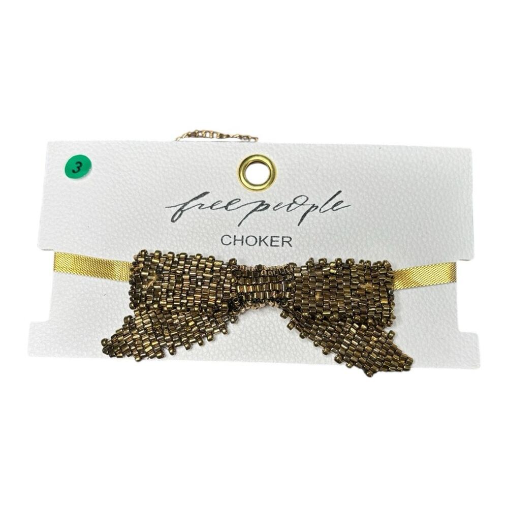 Free People Gold Choker Necklace Chainlink Bow Detail and Adjustable Back